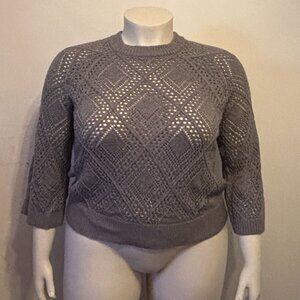 Plus Size 2X Long Sleeve Gray Crop Open Weave Sweater NWOT